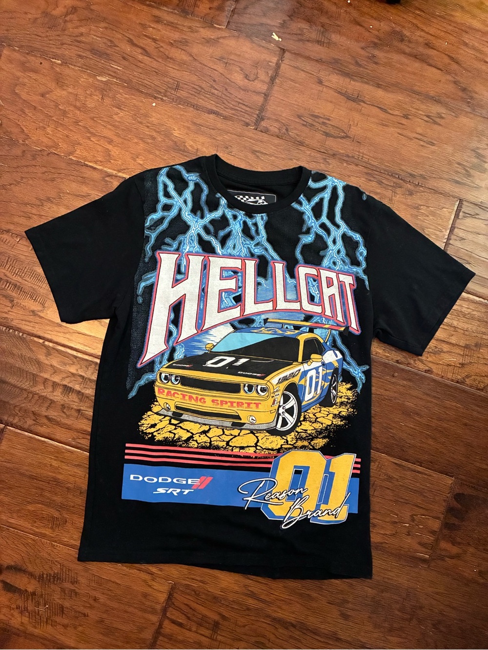 Dodge SRT Boys' Black Hellcat Racing Graphic Tee - Blue & Yellow Accents